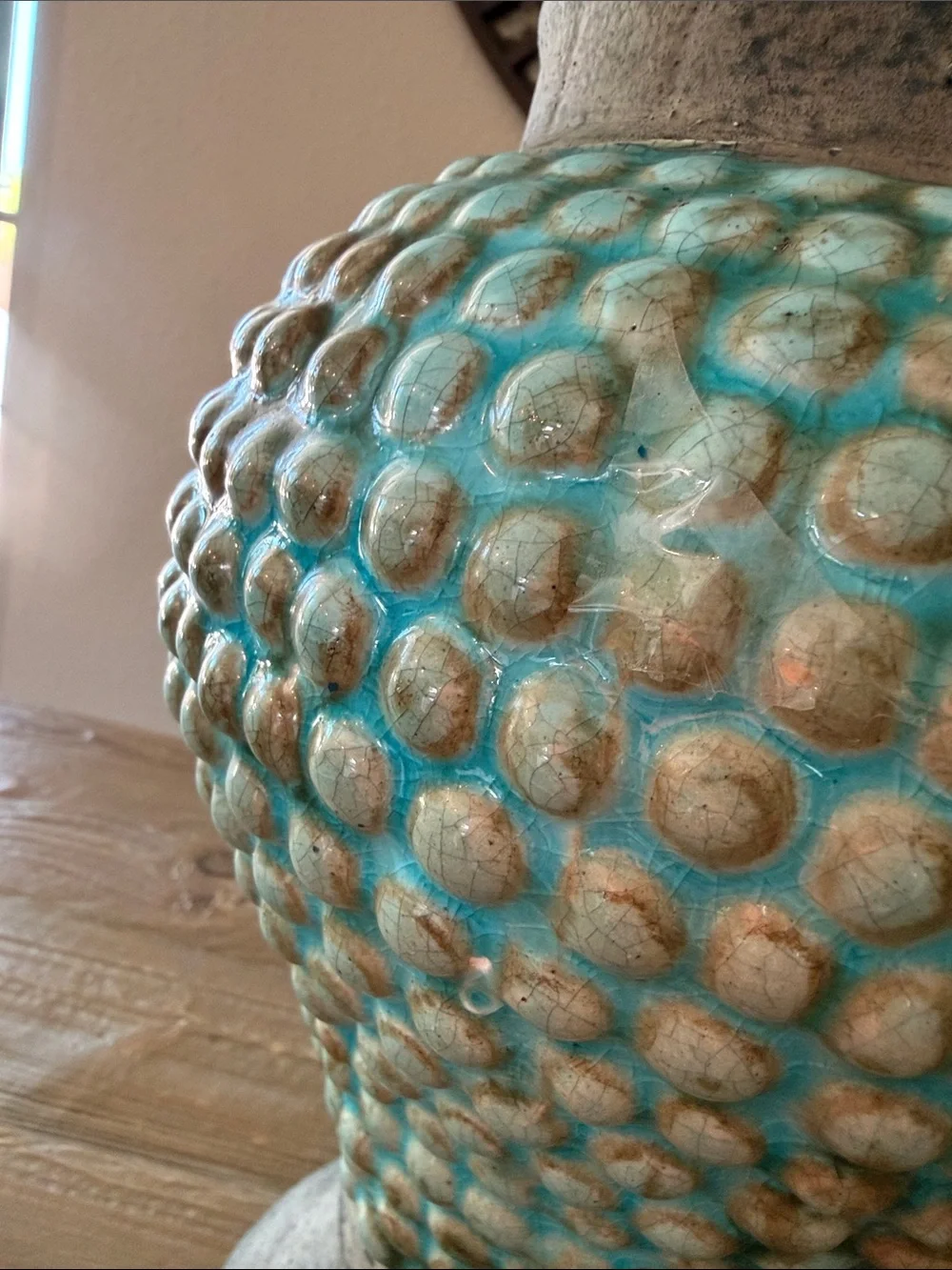 Turquoise and Brown Textured Decorative Vase